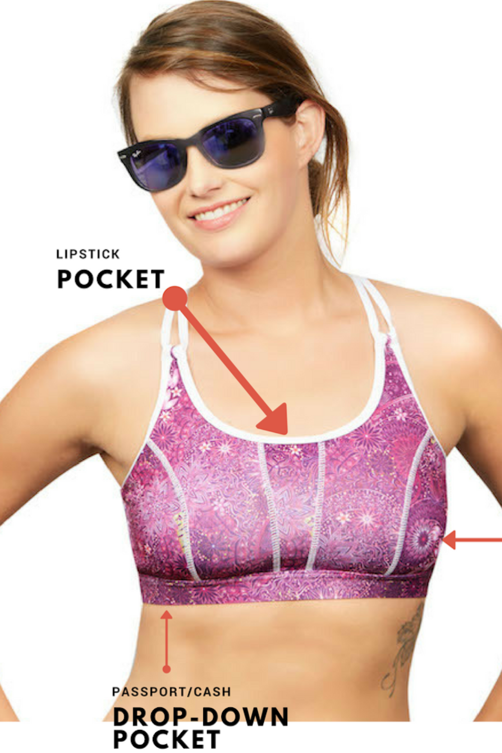 The travel Bra - Beach Travel Bra with secret pockets. Anti-Theft. Store your passport, cash, keys, jewellery, cards. Summer clearance. Available in sizes extra small, small, medium and large.