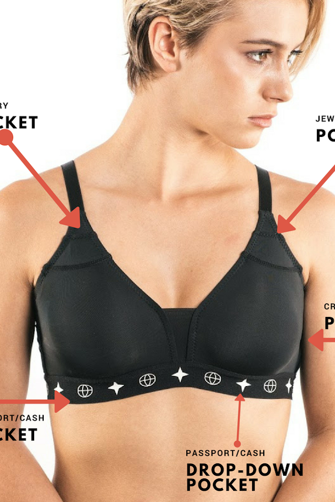Ultra-Light Travel Bra Womens Pockets Anti Theft Black Secret