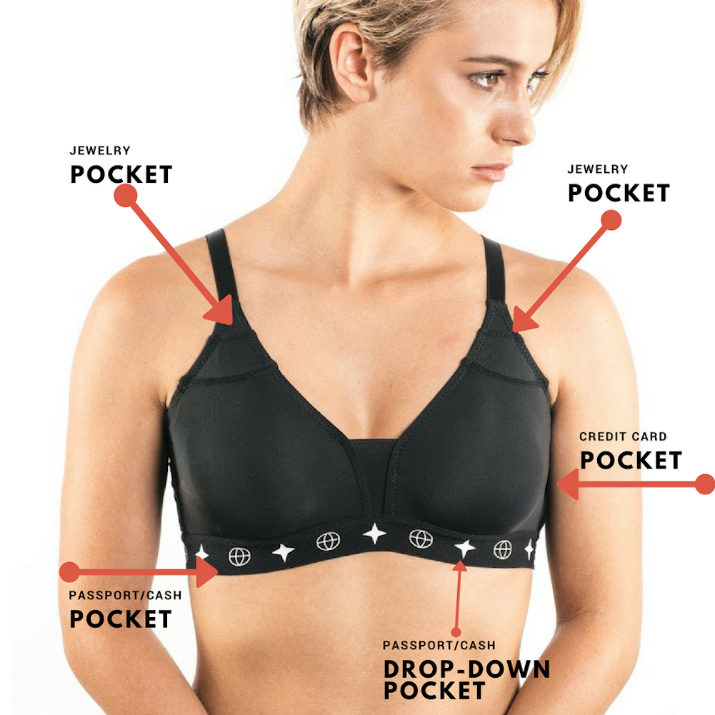 Ultra-Light Travel Bra Womens Pockets Anti Theft Black Secret