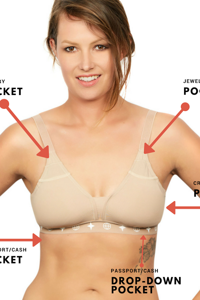 The Travel Bra for reassurance and travel safety. Hidden pockets. Pocket Bra.