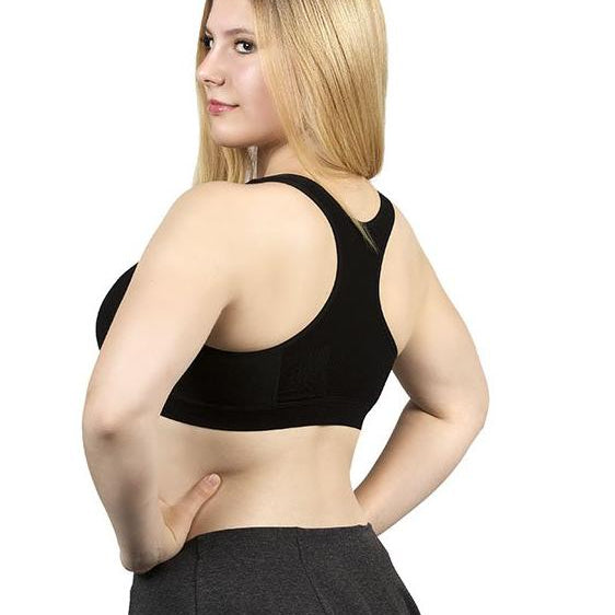 The Travel Bra - Comfort Bamboo Travel Bra with Racerback. Including secret pockets to keep valuables safe. Store passports, cash, cards. Can be used with breast prosthesis. Available in nude, pink and black. Sizes extra small, small, medium, large, extra large, 2XL and 3XL.