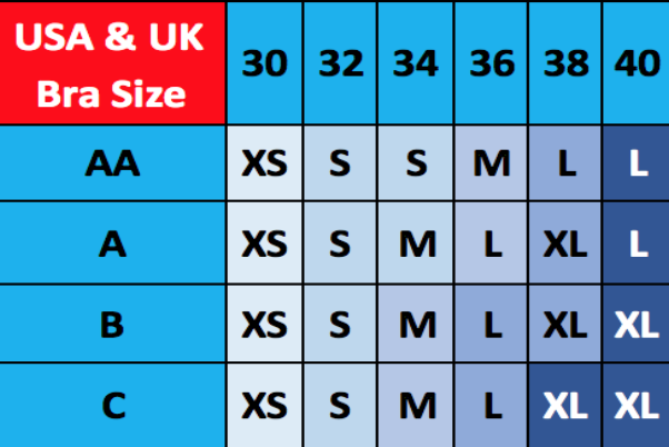 The Travel Bra - Original anti-theft clothing with hidden pockets for passports, jewellery, keys, cash and cards. Available in sizes Extra Small, Small, Medium, large, Extra Large, 2XL. Black with blue stitching. Sizing Chart.