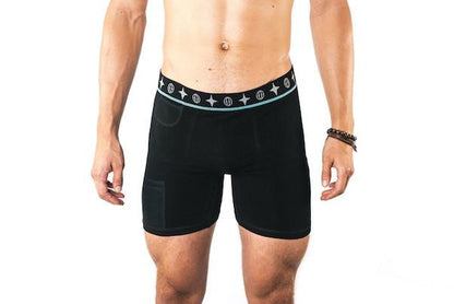 The Travel Bra - Men's Travel Trunks made from bamboo. Breathable, soft fabric, light, machine washable.  Available in sizes small, medium and large.  Colour black.