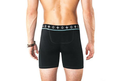 The Travel Bra - Men's Travel Trunks made from bamboo. Breathable, soft fabric, light, machine washable.  Available in sizes small, medium and large.  Colour black.